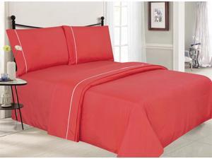 Solid Luxury Sheet Set With White Piping - Coral Solid Luxury Sheet Set With White Piping - Coral