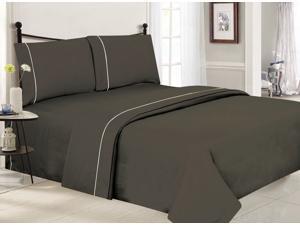 Solid Luxury Sheet Set With White Piping - Grey Solid Luxury Sheet Set With White Piping - Grey