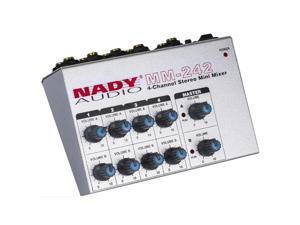 Nady MM-242 Four Channel Stereo or Four Channel Mono Mini Mixer _ Great for Dj?s, mono/stereo mode selector switch with individual volumes, can be powered with a 9V battery Nady MM-242 Four Channel Stereo or Four Channel Mono Mini Mixer _ Great for Dj?s, mono/stereo mode selector switch with individual volumes, can be powered with a 9V battery