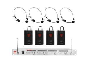 Nady U-41 Wireless UHF Headset + Lapel 4-Channel Microphone System – 4 Microphone Bundle (HM-3 + LM-14) Nady U-41 Wireless UHF Headset + Lapel 4-Channel Microphone System – 4 Microphone Bundle (HM-3 + LM-14)
