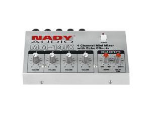 Nady MM-14FX Four Channel Mini Mixer with built-in echo effects - Four mono 1/4" inputs with individual volume, echo effects, can be powered with a 9V battery Nady MM-14FX Four Channel Mini Mixer with built-in echo effects - Four mono 1/4" inputs with individual volume, echo effects, can be powered with a 9V battery