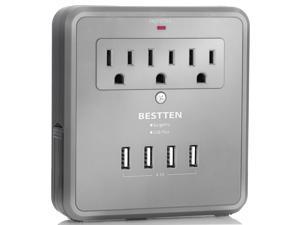 BESTTEN Multi Outlet Wall Tap Adapter Surge Protector with 4 USB Charging Ports (4.2A Total) and 3 Electrical Outlet Extenders, Wall Mount & 2 Side Slide-Out Phone Holders, ETL Certified, Grey BESTTEN Multi Outlet Wall Tap Adapter Surge Protector with 4 USB Charging Ports (4.2A Total) and 3 Electrical Outlet Extenders, Wall Mount & 2 Side Slide-Out Phone Holders, ETL Certified, Grey