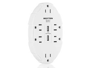 BESTTEN 6 Outlet Wall Tap Adapter with Dual USB Charging Ports (3.1 Amp in Total), Surge Protector Electrical Socket Splitter, ETL Listed, White BESTTEN 6 Outlet Wall Tap Adapter with Dual USB Charging Ports (3.1 Amp in Total), Surge Protector Electrical Socket Splitter, ETL Listed, White