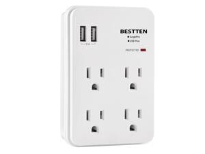 BESTTEN Slim Multi Wall Tap Outlet Adapter Surge Protector with 2 USB Charging Ports (2.4A/Port, 3.1A Total) and 4 Electrical Sockets, ETL Certified, White BESTTEN Slim Multi Wall Tap Outlet Adapter Surge Protector with 2 USB Charging Ports (2.4A/Port, 3.1A Total) and 4 Electrical Sockets, ETL Certified, White
