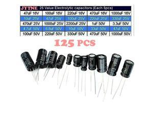 125PCS 25 Values 16V 25V 50V 1uF to 2200uF Electrolytic Capacitors Assorted Assortment Kit Set 125PCS 25 Values 16V 25V 50V 1uF to 2200uF Electrolytic Capacitors Assorted Assortment Kit Set