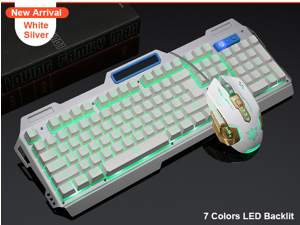 104 Keys K-38 Wired LED Backlit illuminated Metal Panel Ergonomic Usb Gaming Keyboard Mouse Combo + 3200DPI Optical Gaming Mouse white silver 104 Keys K-38 Wired LED Backlit illuminated Metal Panel Ergonomic Usb Gaming Keyboard Mouse Combo + 3200DPI Optical Gaming Mouse white silver