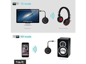 HAVIT Bluetooth 4.1 Transmitter Receiver(aptX), Pair 2 at Once, Mini Wireless Portable Bluetooth Adapter to 3.5mm Audio Devices and Home Stereo, Such as TV, MP3, CD Player, PC, eBook Reader (HV-BT018) HAVIT Bluetooth 4.1 Transmitter Receiver(aptX), Pair 2 at Once, Mini Wireless Portable Bluetooth Adapter to 3.5mm Audio Devices and Home Stereo, Such as TV, MP3, CD Player, PC, eBook Reader (HV-BT018)