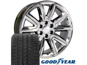 OE Wheels 20 Inch Fit Chevy Silverado Tahoe GMC Sierra Yukon Cadillac Escalade CV73 Chrome 20x8.5 Rims Goodyear Eagle All Season Tires Lugs TPMS Hollander 5696 SET OE Wheels 20 Inch Fit Chevy Silverado Tahoe GMC Sierra Yukon Cadillac Escalade CV73 Chrome 20x8.5 Rims Goodyear Eagle All Season Tires Lugs TPMS Hollander 5696 SET
