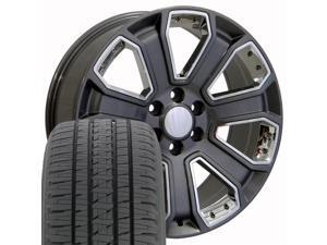 OE Wheels 22 Inch Fit Chevy Silverado Tahoe GMC Sierra Yukon Cadillac Escalade CV93 Gunmetal Chrome 22x9 Rims Bridgestone Dueler Alenza HL Tires Lugs TPMS Hollander 5661 SET OE Wheels 22 Inch Fit Chevy Silverado Tahoe GMC Sierra Yukon Cadillac Escalade CV93 Gunmetal Chrome 22x9 Rims Bridgestone Dueler Alenza HL Tires Lugs TPMS Hollander 5661 SET