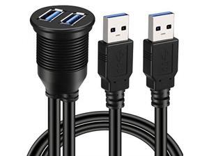 BATIGE 2 Ports Dual USB 3.0 Male to USB 3.0 Female AUX Flush Mount Car Mount Extension Cable for Car Truck Boat Motorcycle Dashboard Panel - 3ft BATIGE 2 Ports Dual USB 3.0 Male to USB 3.0 Female AUX Flush Mount Car Mount Extension Cable for Car Truck Boat Motorcycle Dashboard Panel - 3ft