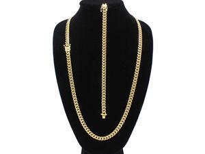 Cuban Link Necklace Bracelet Set 18k Gold Plated Miami Cuban Chain Stainless Steel Fashion Jewelry 08 mm Cuban Link Necklace Bracelet Set 18k Gold Plated Miami Cuban Chain Stainless Steel Fashion Jewelry 08 mm