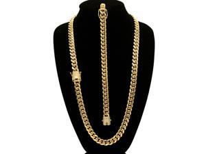Cuban Link Necklace and Bracelet Set Gold Plated With Cubic Zirconia Box Clasp Miami Cuban Chain Stainless Steel Fashion Jewelry Jewelry 10 mm, 12mm and 14mm Cuban Link Necklace and Bracelet Set Gold Plated With Cubic Zirconia Box Clasp Miami Cuban Chain Stainless Steel Fashion Jewelry Jewelry 10 mm, 12mm and 14mm
