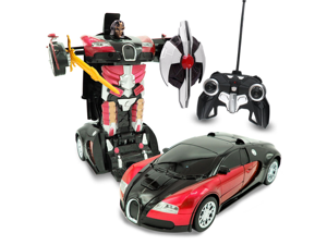 Red Inferno Kids RC Toy Transforming Robot Remote Control (27 MHz) Sports Car with One Button Transformation, Realistic Engine Sounds and 360 Speed Drifting 1:14 Scale (Red) Red Inferno Kids RC Toy Transforming Robot Remote Control (27 MHz) Sports Car with One Button Transformation, Realistic Engine Sounds and 360 Speed Drifting 1:14 Scale (Red)