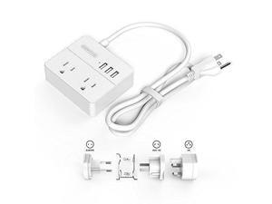 Travel Power Strip with 3 Pieces Universal Travel Adapters for EU AU UK Plug and 3.3ft Power Cord - White Travel Power Strip with 3 Pieces Universal Travel Adapters for EU AU UK Plug and 3.3ft Power Cord - White