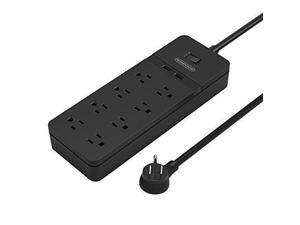 8-Outlet Power Strip with 2 USB Ports Overload Switch Wall Mount Surge Protector with 5ft Heavy-Duty Extension Cord Right Angle Plug for TV Home Theater Computer Projector Microwave - Black 8-Outlet Power Strip with 2 USB Ports Overload Switch Wall Mount Surge Protector with 5ft Heavy-Duty Extension Cord Right Angle Plug for TV Home Theater Computer Projector Microwave - Black