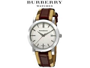 New Burberry BU1389 Heritage Check Burgundy Leather Strap Unisex Date Dial New Burberry BU1389 Heritage Check Burgundy Leather Strap Unisex Date Dial