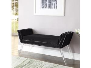 Harlow Black Velvet Upholstered Bench - Modern Acrylic Legs | Nailhead | Living-room, Entryway, Bedroom | Inspired Home Harlow Black Velvet Upholstered Bench - Modern Acrylic Legs | Nailhead | Living-room, Entryway, Bedroom | Inspired Home