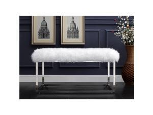 Paul White Faux Fur Bench - Chrome Frame | Ottoman | Living Room, Entryway, Bedroom | Inspired Home Paul White Faux Fur Bench - Chrome Frame | Ottoman | Living Room, Entryway, Bedroom | Inspired Home