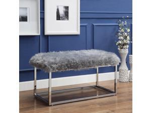 Paul Grey Faux Fur Bench - Chrome Frame | Ottoman | Living Room, Entryway, Bedroom | Inspired Home Paul Grey Faux Fur Bench - Chrome Frame | Ottoman | Living Room, Entryway, Bedroom | Inspired Home