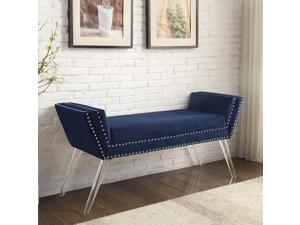 Harlow Navy Blue Velvet Upholstered Bench - Modern Acrylic Legs | Nailhead | Living-room, Entryway, Bedroom | Inspired Home Harlow Navy Blue Velvet Upholstered Bench - Modern Acrylic Legs | Nailhead | Living-room, Entryway, Bedroom | Inspired Home