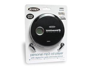 Jensen Portable CD Player Slim CD Personal MP3/CD/FM Radio Player with 60-Sec Skip Protection & FM Radio, LCD Display Bass Boost for CD, CD-R, CD-RW & Ear-Buds (Black Series Edition Model) Jensen Portable CD Player Slim CD Personal MP3/CD/FM Radio Player with 60-Sec Skip Protection & FM Radio, LCD Display Bass Boost for CD, CD-R, CD-RW & Ear-Buds (Black Series Edition Model)