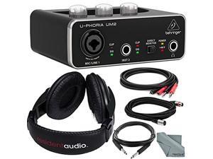 Behringer U-PHORIA UM2 2x2 USB Audio Interface and Accessory Bundle w/ Headphones + Xpix XLR & TRS Cable + 2RCA Male Cable + Fibertique Behringer U-PHORIA UM2 2x2 USB Audio Interface and Accessory Bundle w/ Headphones + Xpix XLR & TRS Cable + 2RCA Male Cable + Fibertique