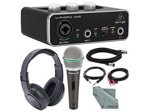 Behringer U-PHORIA UM2 2x2 USB Audio Interface and Deluxe Bundle w/ Samson Q6 Mic + Headphones + Xpix 1/4" TRS Cable + 2RCA Male Cable + Fibertique Behringer U-PHORIA UM2 2x2 USB Audio Interface and Deluxe Bundle w/ Samson Q6 Mic + Headphones + Xpix 1/4" TRS Cable + 2RCA Male Cable + Fibertique
