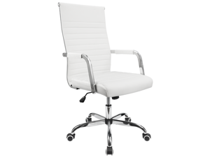 Furmax Ribbed Office Chair Mid-Back PU Leather with Adjustable Height and Swivel (White) Furmax Ribbed Office Chair Mid-Back PU Leather with Adjustable Height and Swivel (White)