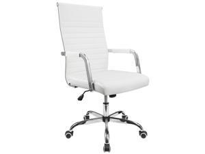 Furmax Ribbed Office Chair Mid-Back PU Leather with Adjustable Height and Swivel (White) Furmax Ribbed Office Chair Mid-Back PU Leather with Adjustable Height and Swivel (White)