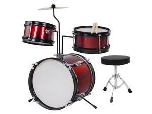 GHP Red 3-Pcs Kids Wooden Shell Kids Drum Set with Drumsticks & Padded Drum Throne GHP Red 3-Pcs Kids Wooden Shell Kids Drum Set with Drumsticks & Padded Drum Throne