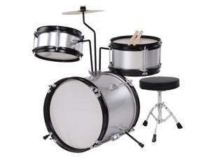 GHP Silver 3-Pcs Kids Wooden Shell Kids Drum Set with Drumsticks & Padded Drum Throne GHP Silver 3-Pcs Kids Wooden Shell Kids Drum Set with Drumsticks & Padded Drum Throne
