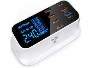 Multiple USB Charger, 8-Port Desktop Charging Station Hub with Quick Charge 3.0 USB Port, Type C Port and LCD Display, Compatible with iOS & Android Devices (iPhone, iPad, Huawei, Samsung Galaxy) Multiple USB Charger, 8-Port Desktop Charging Station Hub with Quick Charge 3.0 USB Port, Type C Port and LCD Display, Compatible with iOS & Android Devices (iPhone, iPad, Huawei, Samsung Galaxy)