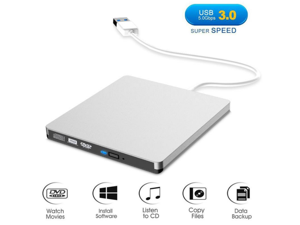 External CD Drive, USB 3.0 Portable CD/DVD +/-RW Drive Slim DVD/CD Rom Rewriter Burner Super High Speed Data Transfer for Laptop Desktop Linux OS Apple Mac Macbook Pro and PC Windows XP/Vista - Silver External CD Drive, USB 3.0 Portable CD/DVD +/-RW Drive Slim DVD/CD Rom Rewriter Burner Super High Speed Data Transfer for Laptop Desktop Linux OS Apple Mac Macbook Pro and PC Windows XP/Vista - Silver