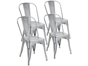 Devoko Metal Indoor-Outdoor chairs Distressed Style Kitchen Dining Chair Stackable Side Chairs With Back Set of 4 (Silver) Devoko Metal Indoor-Outdoor chairs Distressed Style Kitchen Dining Chair Stackable Side Chairs With Back Set of 4 (Silver)