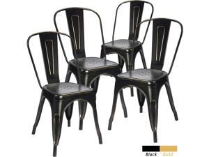Devoko Metal Indoor Outdoor Chairs Distressed Tolix Metal Chair Black and Antique Gold Stackable Dining Chairs Modern Style Chair Set of 4 (Black Gold) Devoko Metal Indoor Outdoor Chairs Distressed Tolix Metal Chair Black and Antique Gold Stackable Dining Chairs Modern Style Chair Set of 4 (Black Gold)