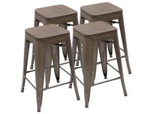 Devoko Metal Bar Stool 24'' Indoor Outdoor Stackable Barstools Modern Industrial Vintage Gun Counter Wood Top Bar Stools Set of 4 (Gun) Devoko Metal Bar Stool 24'' Indoor Outdoor Stackable Barstools Modern Industrial Vintage Gun Counter Wood Top Bar Stools Set of 4 (Gun)
