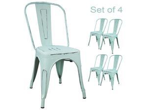 Devoko Metal Indoor-Outdoor Chairs Distressed Style Kitchen Dining Chair Stackable Side Chairs with Back Set of 4 (Dream Blue) Devoko Metal Indoor-Outdoor Chairs Distressed Style Kitchen Dining Chair Stackable Side Chairs with Back Set of 4 (Dream Blue)
