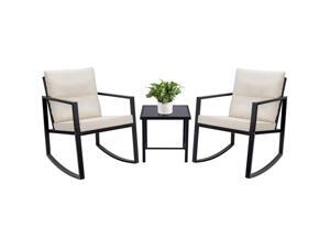 Devoko 3 Piece Bistro Sets Wicker Patio Outdoor Rocking Chairs Front Deck Porch Furniture with Glass Coffee Table (Black Chair/Beige Cushion) Devoko 3 Piece Bistro Sets Wicker Patio Outdoor Rocking Chairs Front Deck Porch Furniture with Glass Coffee Table (Black Chair/Beige Cushion)