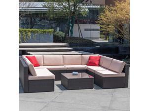 Devoko 9 Pieces Outdoor Sectional Sofa All-Weather Patio Furniture Sets Manual Weaving Wicker Rattan Patio Conversation Sets with Cushion and Glass Table (Brown) Devoko 9 Pieces Outdoor Sectional Sofa All-Weather Patio Furniture Sets Manual Weaving Wicker Rattan Patio Conversation Sets with Cushion and Glass Table (Brown)