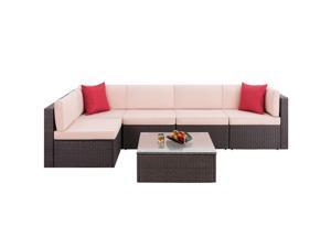 Devoko Patio Furniture Sets 6 Pieces Outdoor Sectional Rattan Sofa All-Weather Manual Weaving Wicker Patio Conversation Set with Glass Table and Cushion (Brown) Devoko Patio Furniture Sets 6 Pieces Outdoor Sectional Rattan Sofa All-Weather Manual Weaving Wicker Patio Conversation Set with Glass Table and Cushion (Brown)
