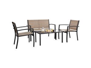 Devoko 4 Pieces Patio Furniture Set Outdoor Garden Patio Conversation Sets Poolside Lawn Chairs with Glass Coffee Table Porch Furniture (Yellow) Devoko 4 Pieces Patio Furniture Set Outdoor Garden Patio Conversation Sets Poolside Lawn Chairs with Glass Coffee Table Porch Furniture (Yellow)