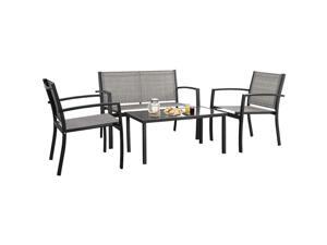 Devoko 4 Pieces Patio Furniture Set Outdoor Garden Patio Conversation Sets Poolside Lawn Chairs with Glass Coffee Table Porch Furniture (Grey) Devoko 4 Pieces Patio Furniture Set Outdoor Garden Patio Conversation Sets Poolside Lawn Chairs with Glass Coffee Table Porch Furniture (Grey)