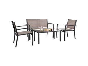 Devoko 4 Pieces Patio Furniture Set Outdoor Garden Patio Conversation Sets Poolside Lawn Chairs with Glass Coffee Table Porch Furniture (Brown) Devoko 4 Pieces Patio Furniture Set Outdoor Garden Patio Conversation Sets Poolside Lawn Chairs with Glass Coffee Table Porch Furniture (Brown)