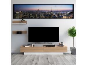 Decorotika Lusi 71'' Modern TV Stand and Media Console with Two Cabinets and Accent Wall Shelves in Various Color Options - White and Teak Decorotika Lusi 71'' Modern TV Stand and Media Console with Two Cabinets and Accent Wall Shelves in Various Color Options - White and Teak