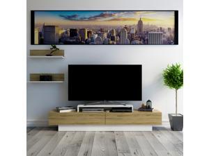 Decorotika Lusi 71'' Modern TV Stand and Media Console with Two Cabinets and Accent Wall Shelves in Various Color Options - White and Oud Oak Decorotika Lusi 71'' Modern TV Stand and Media Console with Two Cabinets and Accent Wall Shelves in Various Color Options - White and Oud Oak