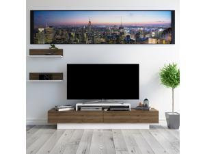 Decorotika Lusi 71'' Modern TV Stand and Media Console with Two Cabinets and Accent Wall Shelves in Various Color Options - White and Walnut Decorotika Lusi 71'' Modern TV Stand and Media Console with Two Cabinets and Accent Wall Shelves in Various Color Options - White and Walnut