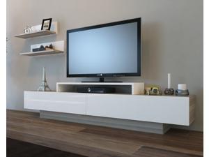Decorotika Lusy 71" TV Stand and Entertainment Center with Accent Shelves - White and Cordoba Oak Colors Combined Decorotika Lusy 71" TV Stand and Entertainment Center with Accent Shelves - White and Cordoba Oak Colors Combined