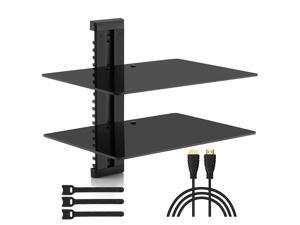 PERLESMITH Floating AV Shelf Double Wall Mount Shelf - Holds up to 16.5lbs - DVD DVR Component Shelf with Strengthened Tempered Glass - Perfect for PS4, Xbox, TV Box and Cable Box PERLESMITH Floating AV Shelf Double Wall Mount Shelf - Holds up to 16.5lbs - DVD DVR Component Shelf with Strengthened Tempered Glass - Perfect for PS4, Xbox, TV Box and Cable Box