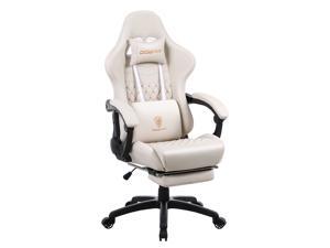 DOWINX Gaming Chair Office Desk Chair with Massage Lumbar Support Type, Vintage Style Armchair PU Leather E-Sports Gamer Chairs with Retractable Footrest (Ivory) DOWINX Gaming Chair Office Desk Chair with Massage Lumbar Support Type, Vintage Style Armchair PU Leather E-Sports Gamer Chairs with Retractable Footrest (Ivory)