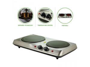 Ovente Electric Glass Infrared Burner 7 Inch Double Hot Plate with Temperature Control, Powerful 1700 Watts with Fire Resistant Metal Housing, Indicator Light, Compact and Portable, Silver (BGI102S) Ovente Electric Glass Infrared Burner 7 Inch Double Hot Plate with Temperature Control, Powerful 1700 Watts with Fire Resistant Metal Housing, Indicator Light, Compact and Portable, Silver (BGI102S)
